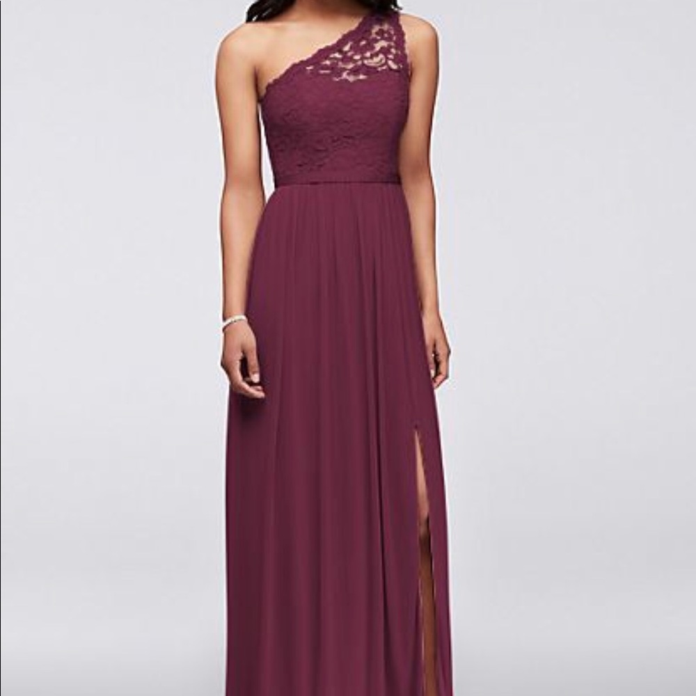 David’s Bridal Lace One Shoulder Bridesmaid Dress